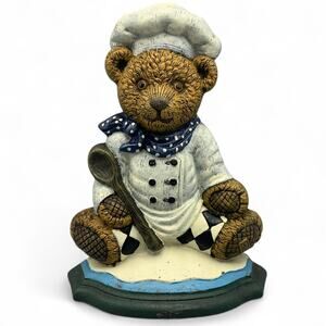 Wright Studios Cast Iron Teddy Bear Chef Kitchen Door Stop Country Grandma Core
